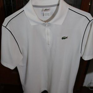 Lacoste Men's Polo Shirt Blue With Dark Blue Pipping Partial Zipper Size Medium